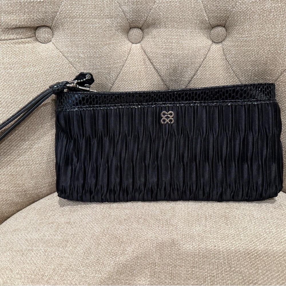 Coach Black Ruched Wristlet Clutch with Logo Accent